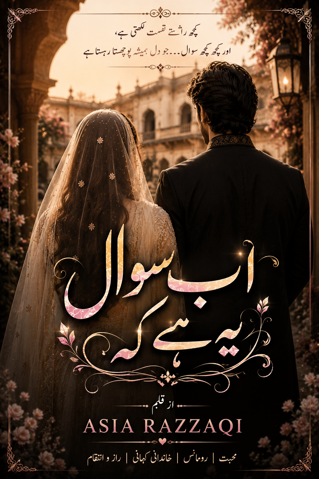 Ab Sawal Ye Hai Keh By Asia Razzaqi emotional Urdu novel cover featuring Aadil and Saman